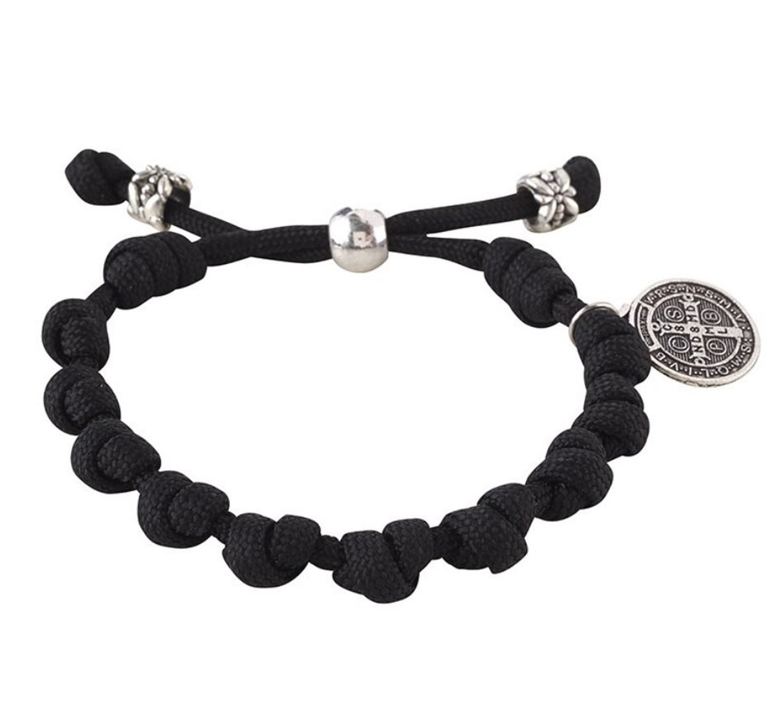 BLACK PARACORD ROSARY BRACELET WITH ST BENEDICT MEDAL - ArmouredCross.com