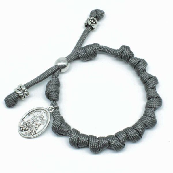 GRAY PARACORD ROSARY BRACELET WITH ST MICHAEL MEDAL